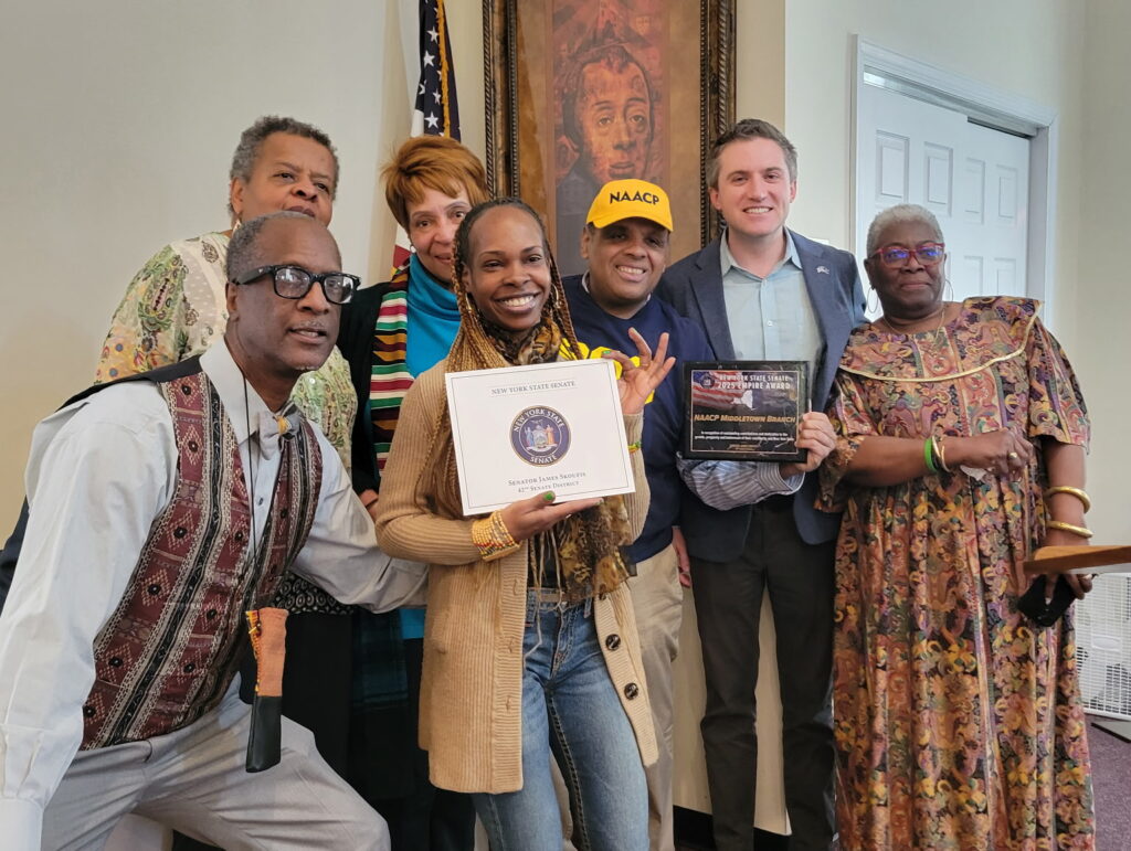 State Senator James Skoufis presents an Empire Award to Middletown Branch President Danielle Matthews and other members of branch leadership at the Union AME Church in Warwick, NY on Sun, Feb 23, 2025